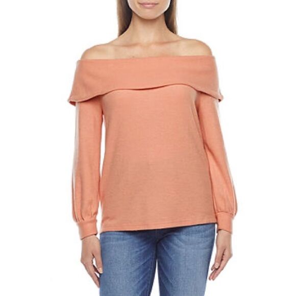 🆕 ANA soft peach (muted clay) off shoulder knit long sleeve sweater size L - Picture 1 of 11